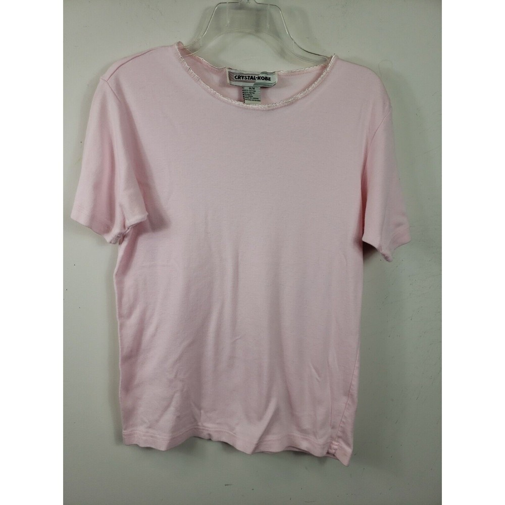 Crystal Kobe Womens Size Med Pink Sweater topShort Sleeve Crew Neck cotton blend